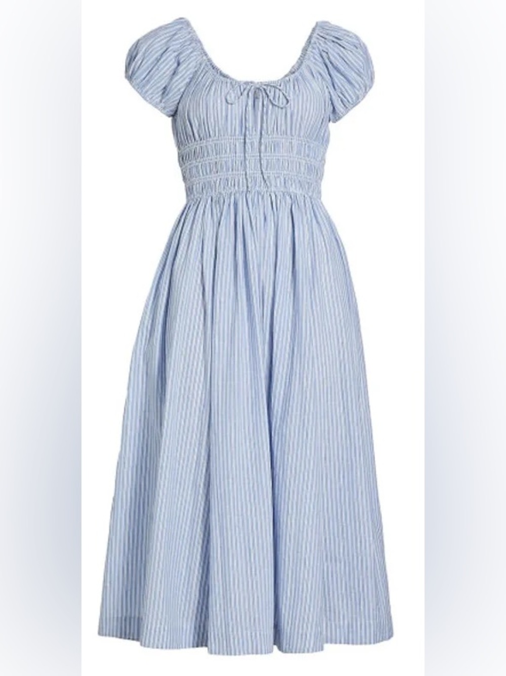 Doen Light Blue and White Striped Smocked Midi Dress - Picture 8 of 10